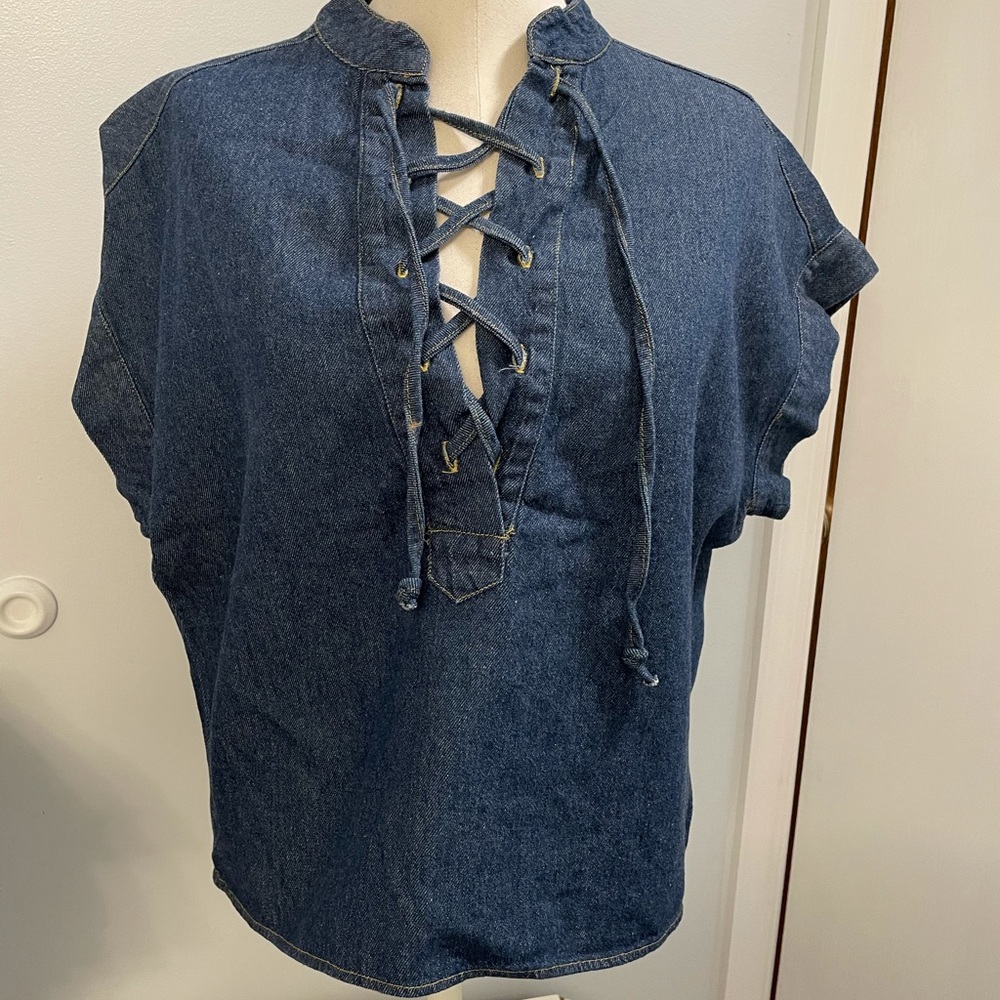 Mimi Chica denim lace up top